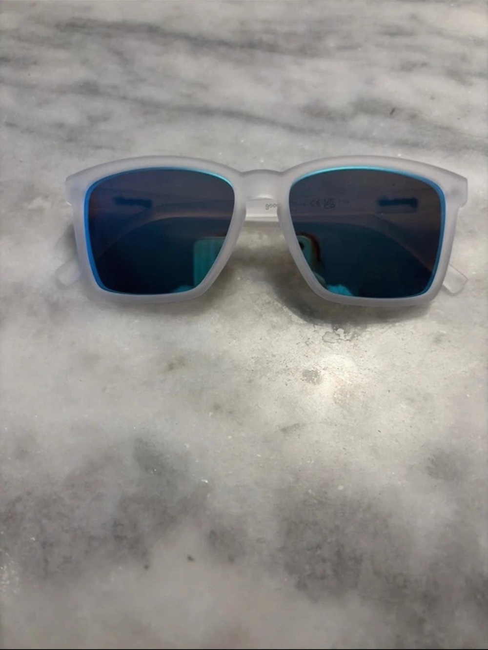 Kids White Frosted Sunglasses with Blue Mirrored Lenses